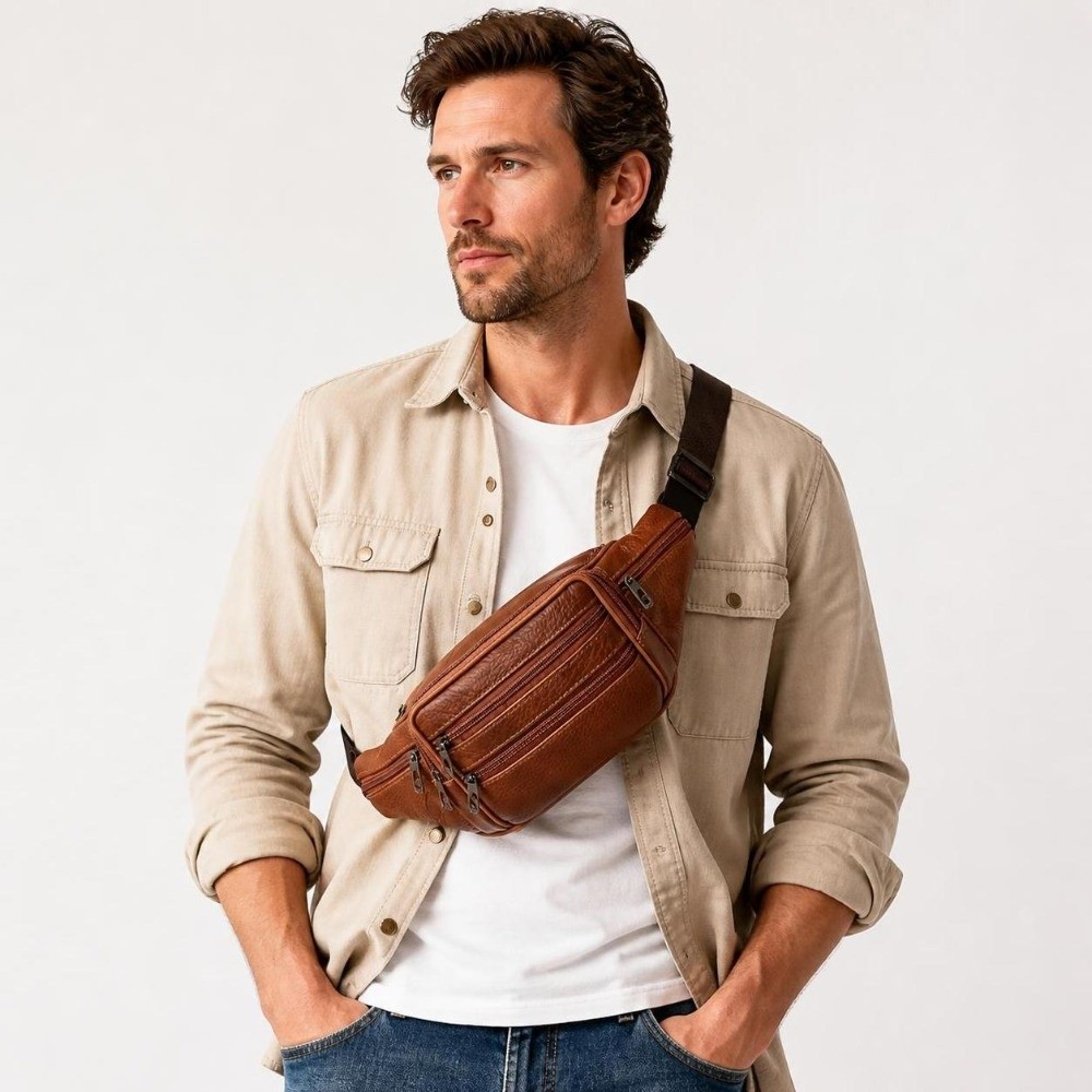 Luxury Bags Leather - حقيبة خصر جلدية فاخرة متعددة الجيوب