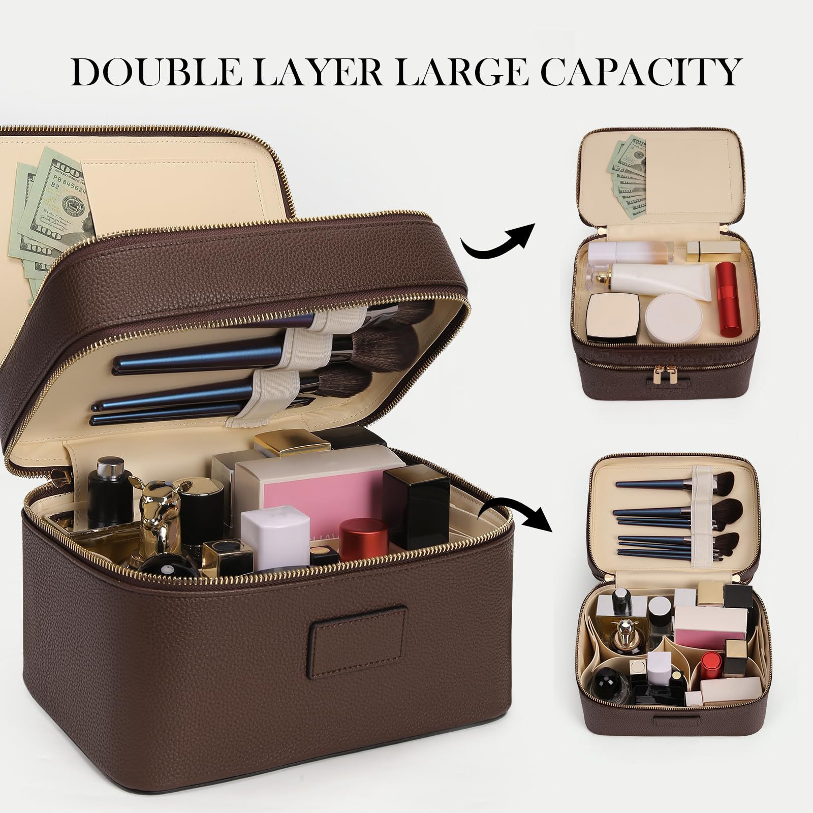 Luxury Bags Leather - حقيبة مستحضرات تجميل فاخرة كبيرة السعة